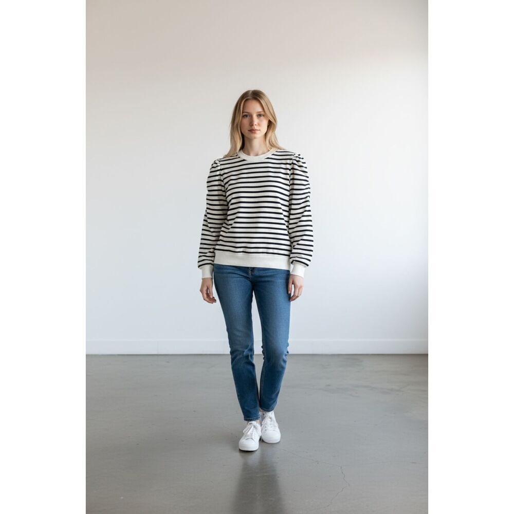 Mint Velvet Puff Sleeve Striped Sweatshirt Women's Medium